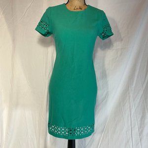 BANANA REPUBLIC" TURQUOISE LASER CUT HEMLINE CAREER COCKTAIL DRESS SIZE 0 NWT